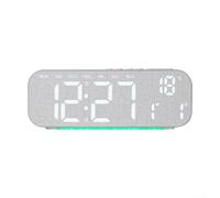 LED Clock with Wooden Grain Finish Displays Time Date Day Temperature Wall or Table Placement Five Ambient Light Colors Brightness Control (D)