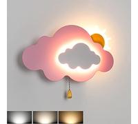 LED Cloud Kids Wall Light with Pull Switch, 7W Dimmable Children's Room Wall Light 3000K-6000K Girl Boy Room Children's Lamp Bed Lamp Cloud Shape Indoor Wall Lamp with Switch,Pink