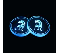 LED Coaster, 2 Pcs LED Car Coasters LED Light Up Car Coasters with 7 Colors Luminescent Light Cup Pad, USB Charging Cup Mat for Drink Coaster (Wolf)
