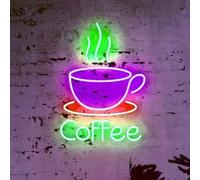 LED Coffee Cup Neon Sign Large 5V USB Powered Acrylic Neon Lights with Dimmable Switch and Hanging Chain for Coffee Cafe Bar Party Living Room Sign Gifts(Purple,Green,Red)