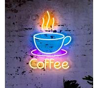 LED Coffee Cup Neon Sign Large 5V USB Powered Acrylic Neon Lights with Dimmable Switch and Hanging Chain for Coffee Cafe Bar Party Living Room Sign Gifts