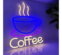 LED Coffee Cup Neon Sign Large 5V USB Powered Acrylic Neon Lights with Dimmable Switch and Hanging Chain for Coffee Cafe Bar Party Living Room Sign Gifts（Blue）
