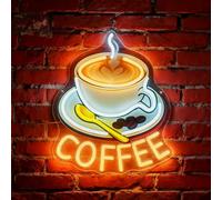 LED Coffee Neon Signs Light Up Cafe Cup Sign for Coffee Snack Bar Corner Station Kitchen Business Shop Store Window Wall Art Decor Gifts Ideas, Dimmable & USB Power