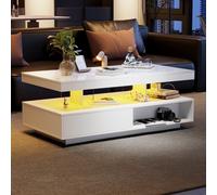 LED Coffee Table with 2 Drawer Storage with High Gloss Top and 16-Colour LED Lights, Modern Living Room Centerpiece, 95x50x42.5 cm, White Aosom.UK