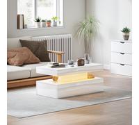 LED Coffee Table with Storage, High Gloss Living Room Table, White HOMCOM White One Size