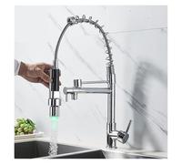 LED Color Changing Mixer tap Spring Polished Chrome Kitchen Crane Faucet-(Chrome)