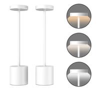 LED Cordless Table Lamps Set of 2, Portable Rechargeable 5000mAh Outdoor Table Lamp with 3 Color Stepless Dimming, Small Cordless Lamp for Dinner, Patio, Restaurant & Bedroom - Battery Powered, White