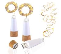 LED Cork Bottle Lights, USB Powered Rechargeable, 6.2ft 20 LED, Copper Wire String Starry LED Lights for DIY, Home Kitchen, Wedding, Halloween, Christmas, Party Decor (Warm White, 3 Pcs)