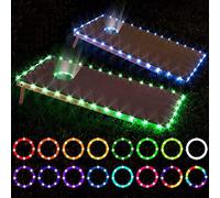 LED Cornhole Lights, remote control Cornhole Board Edge and Ring LED Lights, 16 Color change by yourself, a great addition for playing Bean Bag Toss Cornhole game at the family backyard at night,2 set