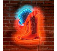 LED Cowboy Boot Hat Neon Sign Light Up Rodeo Lights Lighted Cowboy Neon Signs for Bedroom Dorm Hallway Garage Bar Gaming Room Man Cave Party Western Wall Decor Art Gifts