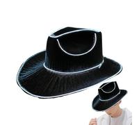 LED Cowboy Hat Light Up Cowboy Hats Women Sparkly Cowgirl Hats Neon Glitter Light Up Cap Women and Men Sparkly Cowhand Cap Battery Operated for Prom Birthday Party Halloween Christmas