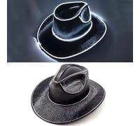 LED Cowboy Light Up Hat Disco Western Costume Cowgirl Disco Party Caps Sparkly Neon Hats Random Colour Brim Light (Black)