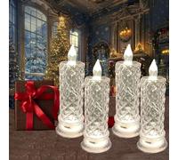 LED Crystal Candle Lights Flickering, Transparent Rhombus Crystal Warm Lights-Flameless Design, Battery Operated Fake Candles Light, for Votive Party Wedding Birthday Home Decoration (4 Pcs White)
