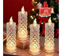 LED Crystal Candle Lights, Rose Shadow LED Flameless Candles, Crystal LED Candles, Romantic Glass Candles Battery Operated for Valentines Decorations Wedding Christmas Anniversary (White)