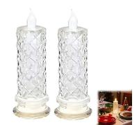 LED Crystal Candle Lights with Timer -2/4/6pcs Geometric Faceted Flameless Candle with Romantic Rose Shadow Projection, Safe Battery-Operated Decor (2pcs)