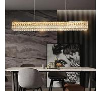 LED Crystal Chandelier - Elegant Rectangular Ceiling Light for Dining Room, Living Room, Kitchen, Bar Counter, Bedroom - Three-Color Lighting