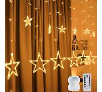 LED Curtain Lights, 12 Stars 138 LED Curtain String Lights Memory Window Curtain Lights with 8 Flashing Modes Decoration for Christmas, Ramadan, Wedding, Party, Wall, Home Decorations (Warm White)