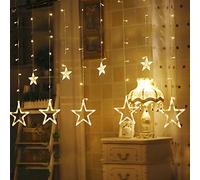 LED Curtain Lights,12 Stars 138 LED Curtain String Lights Memory Window Lights with 8 Modes Decoration for Christmas, Wedding, Party,Patio Garden, Valentine's Day Home Decorations (Warm White)