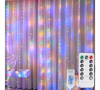 LED Curtain String Lights, 3m x 3m, 300 LEDs, 8 Lighting Modes, USB Powered with Remote Control, Indoor, Outdoor, (Multicolour)