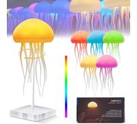 LED Cute Jellyfish Night Light, RGB Gradient Cute Jellyfish Bedside Lamp Voice Control Light Rechargeable - Type-C Table Lamp Bedside Lamp with Touch Sensor Lamp for Bedroom (Hanging + Base)