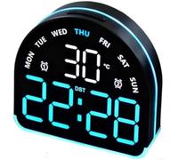LED Desk Clock with Ambient Light Temperature Display and Customizable Alarms Adjustable Brightness for Bedroom Office and Everyday Time Management(Black blue light)