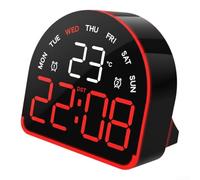 LED Desk Clock with Ambient Light Temperature Display and Customizable Alarms Adjustable Brightness for Bedroom Office and Everyday Time Management(Black red light)