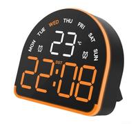 LED Desk Clock with Ambient Light Temperature Display and Customizable Alarms Adjustable Brightness for Bedroom Office and Everyday Time Management(black orange lamp)