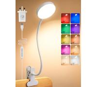 LED Desk Lamp,10 Colors RGB+10 Dimmable Bedside Lamp,Clip on Reading Light