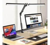 LED Desk Lamp for Home Office, Three Light Sources Clip on Lamp, 3 Color Modes X 10 Brightness Levels, Adjustable Swing Arm Double-Head Table Lamps, Eye-Caring Architect Lamp for Study Work