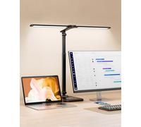 LED Desk Lamp for Office, Height Adjustable Desk Light with Double Head, 5 Color Modes X 10 Brightness Levels Desk Lamp with USB Charging Port for Reading, Study, Work, Crafts, Draw