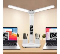 LED Desk Lamp Light with 2 Pen Holders, Time, Date, Temperature Display, Dimmable, 3 Color Modes, Touch Control, Foldable,Eye-Caring Table Lamp for College Dorm Room Office Home Reading Study