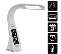 MONZANA® Lilly Smart Digital Desk Lamp | Digital Display | Time | Alarm Clock | Temperature | Calendar | Dimmable, 3 Brightness Settings | Bedside, Office, Table Light | White