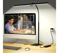 LED Desk Lamp Office with Base: Flexible Gooseneck Desk Light with Controller, 5 Color Modes X 5 Brightness Levels Dimmable Eye Caring Task Lamps for Office Home Computer Laptop Monitor Study Reading