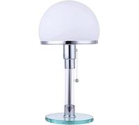 LED Desk Lamp, Polished Chrome Finish with White Glass Shade, Indoor Study Lighting, E27 Bauhaus Table Lamp for Bedroom Bedside Reading