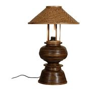 LED Desk Lamp Retro Table Lamp Woven Hand-Woven Grass Rattan Drum Shade for Living Room Family Bedroom Bedside Nightstand Office Table Lamp Reading Lamp