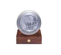 LED Desk Lamp Wireless 3D Laser Print Amber Glass Ball Wood Base By Gingko