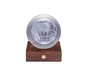 LED Desk Lamp Wireless 3D Laser Print Amber Glass Ball Wood Base By Gingko