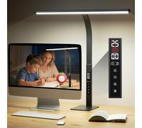 LED Desk Lamp with 25 Min Pomodoro Timer & Clock: 1600LM Ultra-Bright Office Lamp for Home Work, Eye Caring Task Light with 5 Colour Modes & 5 Brightness, Adjustable Height Reading Lamp for Study