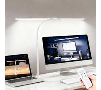 LED Desk Lamp with Clamp 1200 lm Dual Head Desk Light for Home Office White | CRI 90+ light with remote control, adjustable brightness and colour temperature, flexible gooseneck, timer and memory