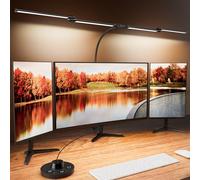 LED Desk Lamp with Clamp, 24W Ultra Architect Desk Lamp for Home Office, Stepless Dimming & Adjustable Gooseneck, Eye-Caring Light with USB Adapter for Reading, Study, Multi-Screen Setup (Black)