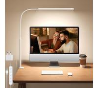 LED Desk Lamp with Clamp, Extra Tall Desk Light for Home Office, Dimmable Clip on Light with Adjustable Gooseneck for Reading & Nail, 5 Colours, 10 Brightness, Auto-Off Timer, Memory, Adapter Included