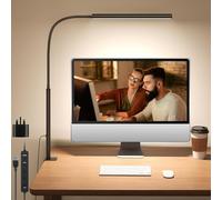 LED Desk Lamp with Clamp, Extra Tall Desk Light for Home Office, Dimmable Clip on Light with Adjustable Gooseneck for Reading & Nail, 5 Colours, 10 Brightness, Auto-Off Timer, Memory, Adapter Included
