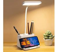 LED Desk Lamp with Pen & Phone holder, USB Rechargeable Book Reading Light,Eye-Caring Study Lamp for Kids, Touch Table Lamp with Flexible Gooseneck for Home, Office,3 Color Modes & Stepless Dimming