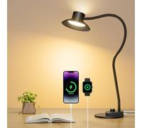 LED Desk Lamp with USB-C & USB-A Charging Ports, 5 Color Modes & Stepless Dimming, 1400LM Adjustable Bedside Reading Light with Flexible Gooseneck, Perfect for Study, Home Office, Crafts, Draw