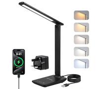 LED desk lamps office, dimmable desk light, LED table lamp with 5 colours and 5 brightness levels, reading lamp with USB charging port, touch control for children, bedrooms, reading, offices (Black)