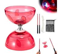 LED Diabolo with Ball Bearing, Diabolo Freewheel with Ball Bearing, Triple Storage Set, 4 Colours Flashing Triple Bearing with 10 m Replacement Rope, Mesh Bag and Professional Bar for Adults (Red)