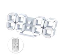 Led Digital Alarm, 3D Wall Clock Desk Auto Dimming 12/24 Hour Date Temperature Home Decor Remote Control Silent Snooze USB Nightlight Bedroom Living Room Kitchen Office 9.7inch Cool White