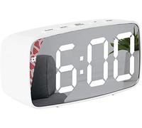 LED Digital Alarm Clock, Bedside Clock with Temperature Display & Full-Range Brightness Dimmer, Big White Digit Display, Snooze, Date, 2 Adjustable Brightness, USB & Battery Backup Powered(White)