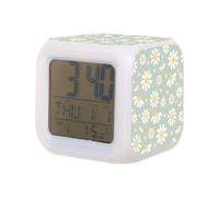 LED Digital Alarm Clock,Sage Green Daisy Floral 7 Color Change Wake Up Clock for Home Office Kitchen Kids Alarm Clock