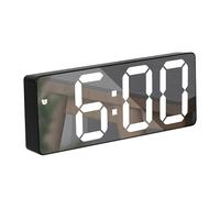 LED Digital Alarm Clock, Small with Mirror Rectangular Easy to Operate Battery Support Charging Port 12/24 Hour Number Time Adjustable Brightness for Home Bedside(Black)